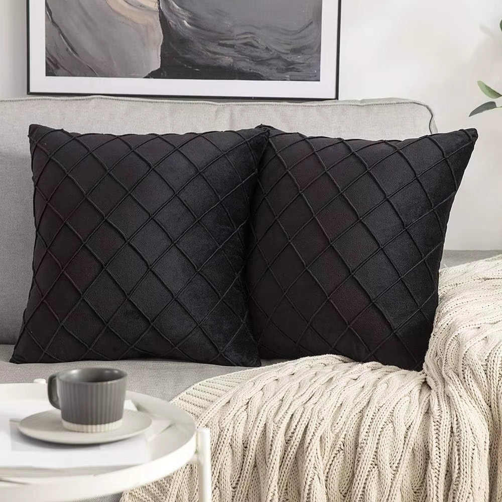 1 Piece of Velvet Quilted Diamond Lattice Pillow Pillow Cover, Square Cushion Cover, Holiday Home Pillow Decoration, Soft and Co