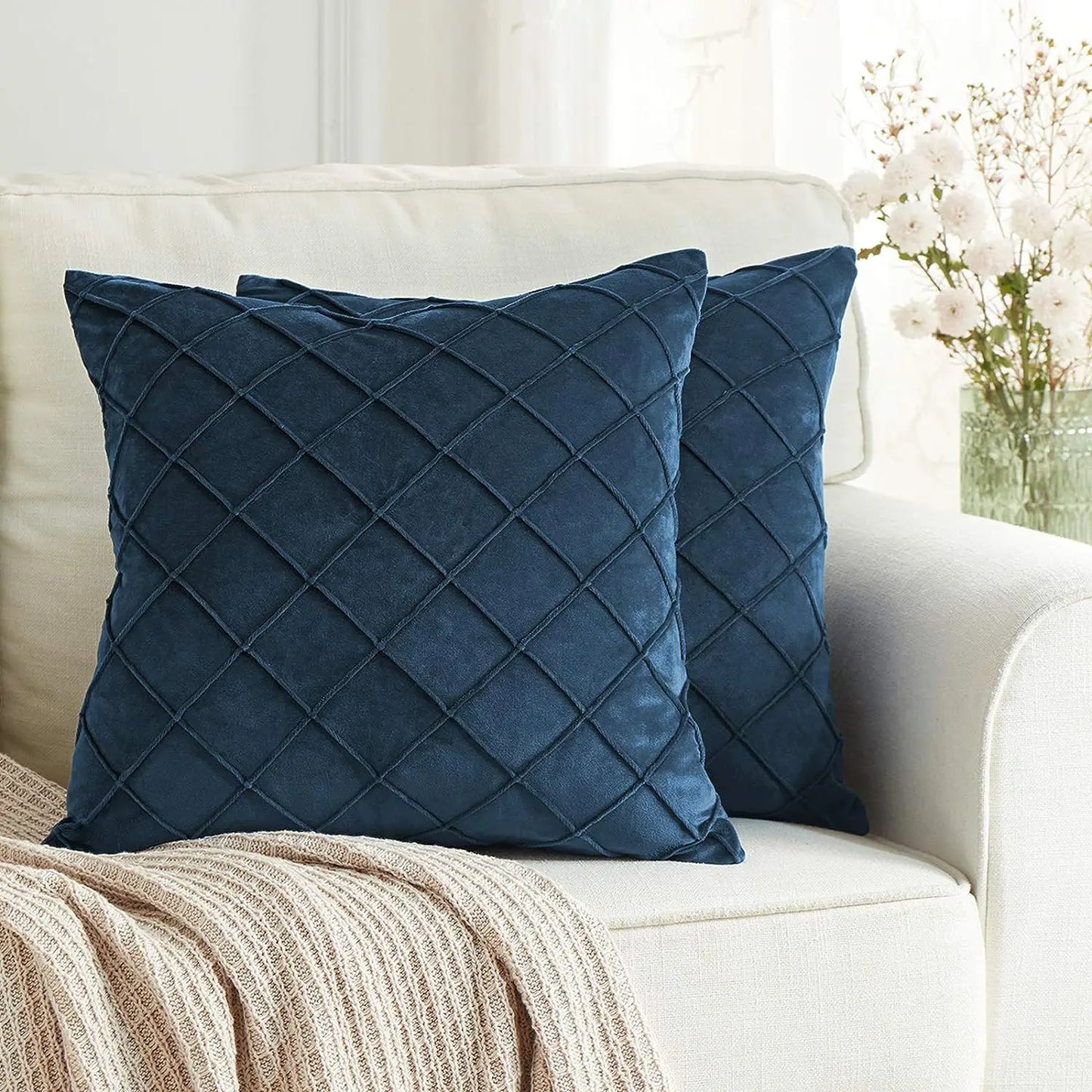 1 Piece of Velvet Quilted Diamond Lattice Pillow Pillow Cover, Square Cushion Cover, Holiday Home Pillow Decoration, Soft and Co