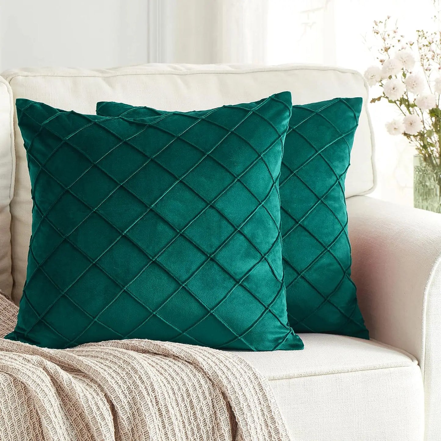 1 Piece of Velvet Quilted Diamond Lattice Pillow Pillow Cover, Square Cushion Cover, Holiday Home Pillow Decoration, Soft and Co