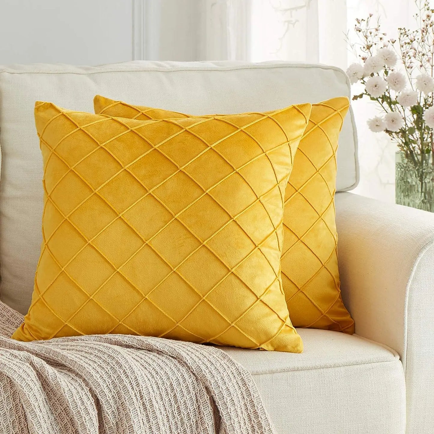 1 Piece of Velvet Quilted Diamond Lattice Pillow Pillow Cover, Square Cushion Cover, Holiday Home Pillow Decoration, Soft and Co